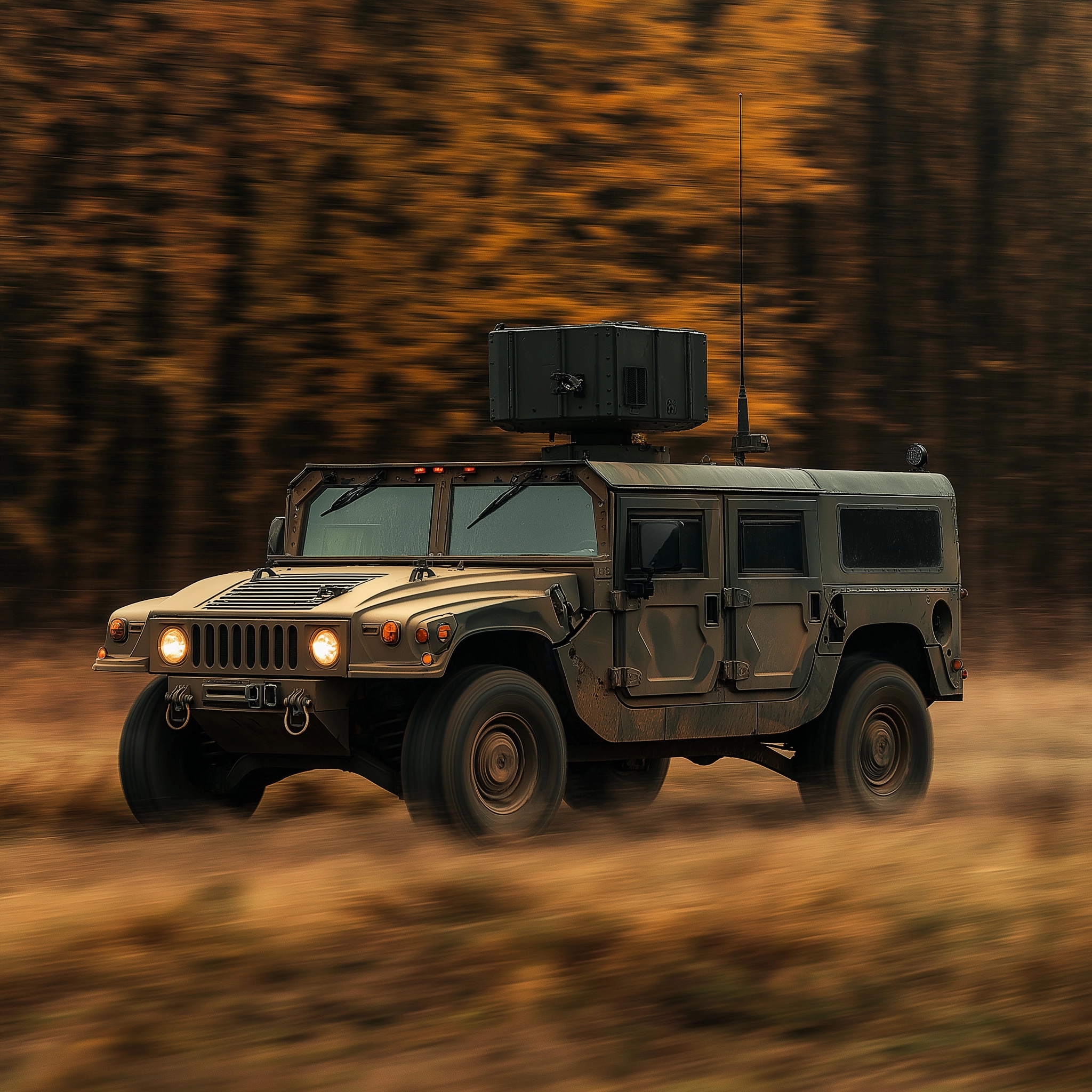 Military personnel using an advanced electronic warfare system in a field.