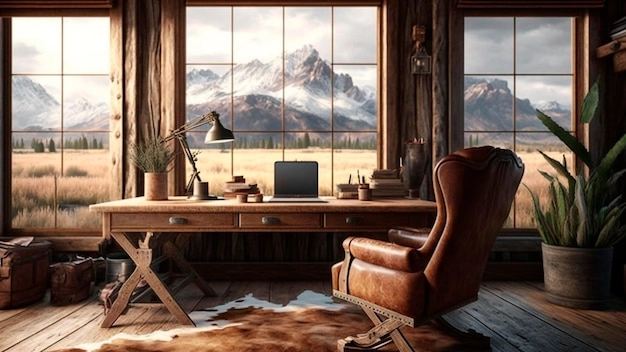 Cozy workspace featuring Rhodiola research and development, with beautiful Alaskan landscapes.